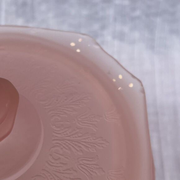 Vintage Pink Satin Depression Glass Frosted Princess Cookie Biscuit Jar With Lid - Picture 11 of 13